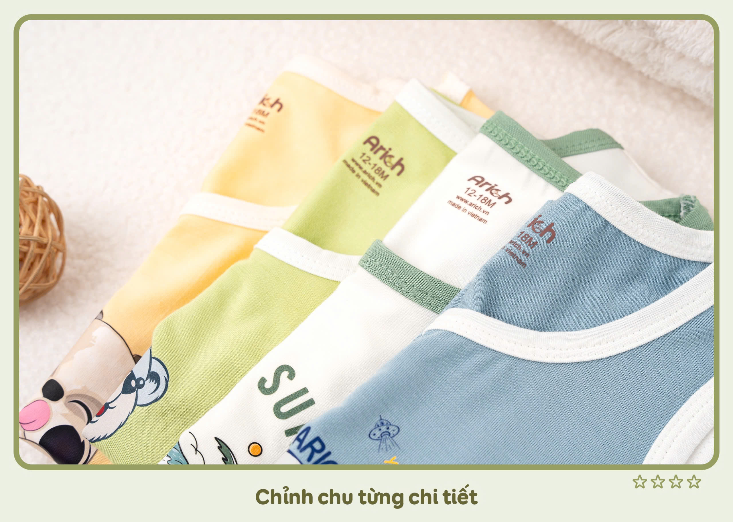 Mô tả Bộ ba lỗ thể thao Arich vải sợi tre in hình cho bé trai, bé gái size từ 9m-6tuổi - 4