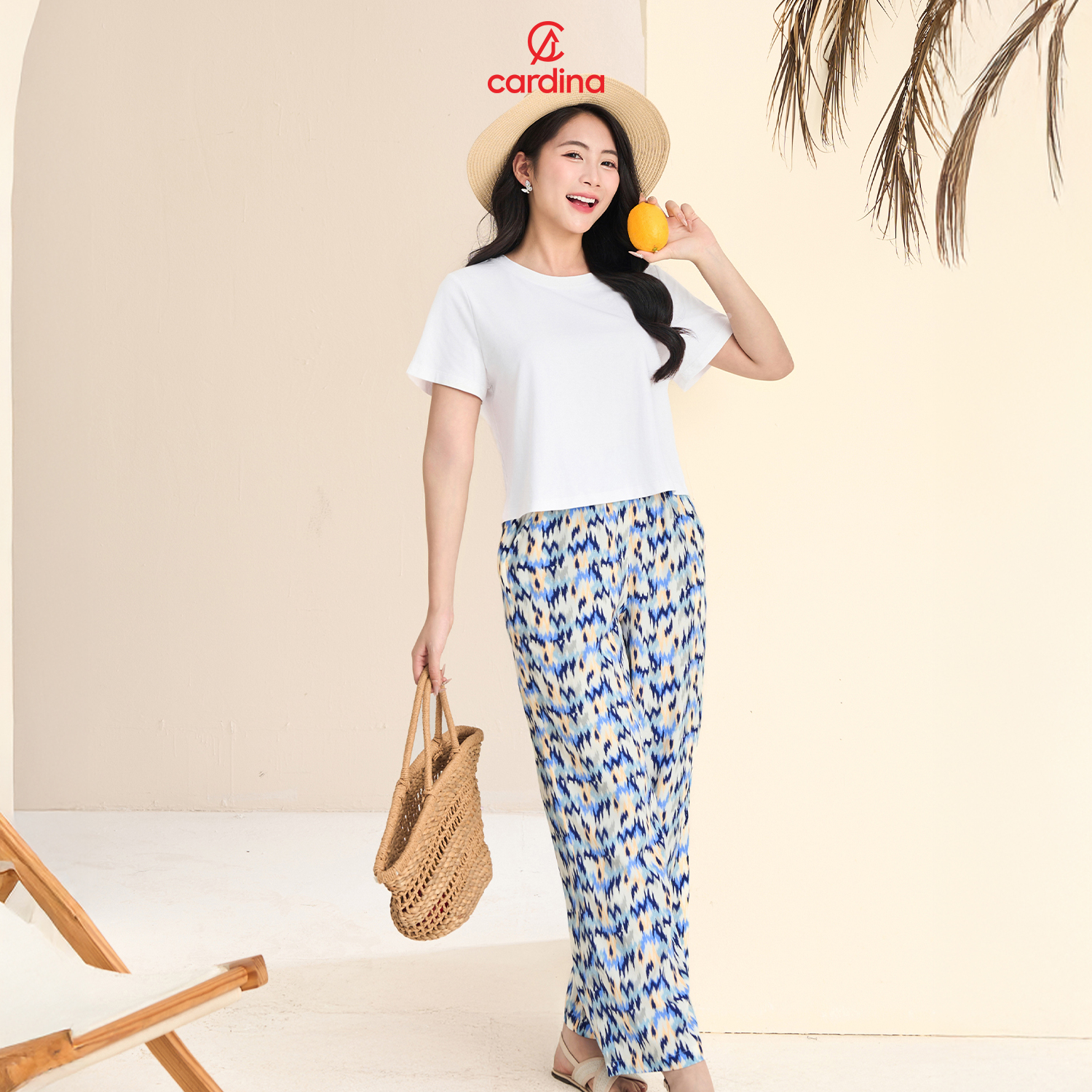Mô tả Set đồ nữ CARDINA áo thun suông basic phối quần dài hoạ tiết velo trẻ trung 5BCD02 - 10