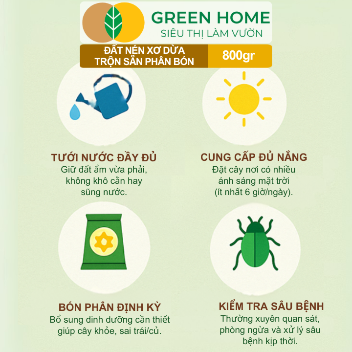 Đất Trồng Cây GreenHome Viên Nén chứa dinh dưỡng 35-50 ngày