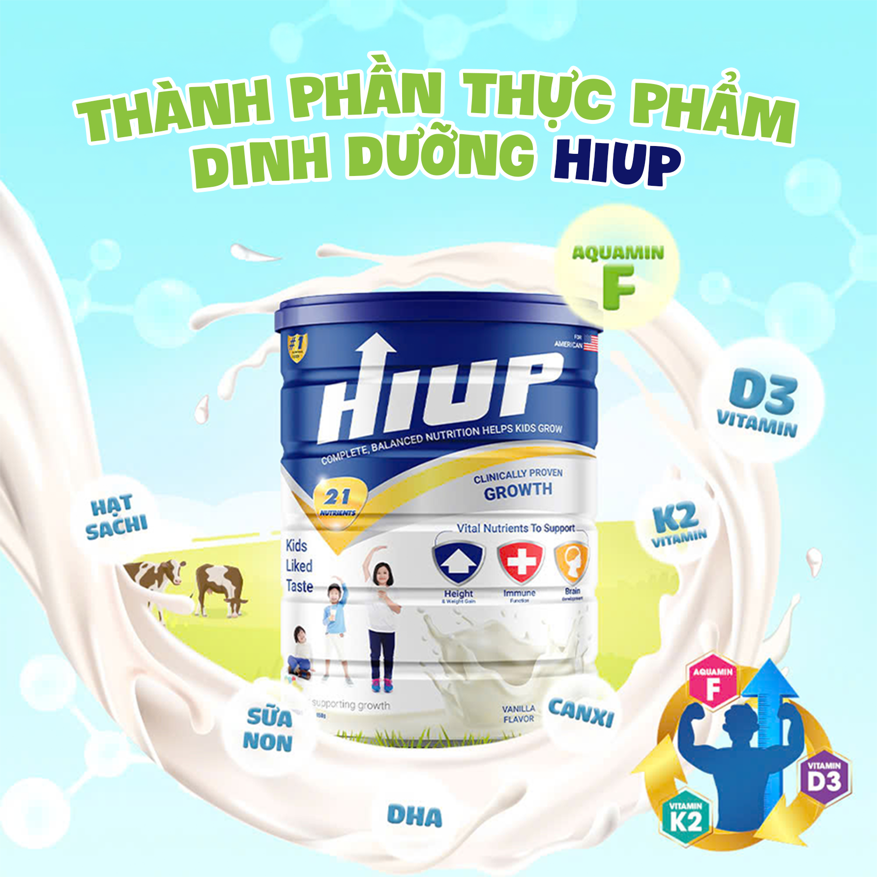 Mô tả Thực Phẩm Dinh Dưỡng Hiup Tăng Chiều Cao - COMBO 4 TẶNG 2, Tăng Cân Cho Trẻ 2-15 Tuổi Nguyên Liệu Hoa Kỳ - 2