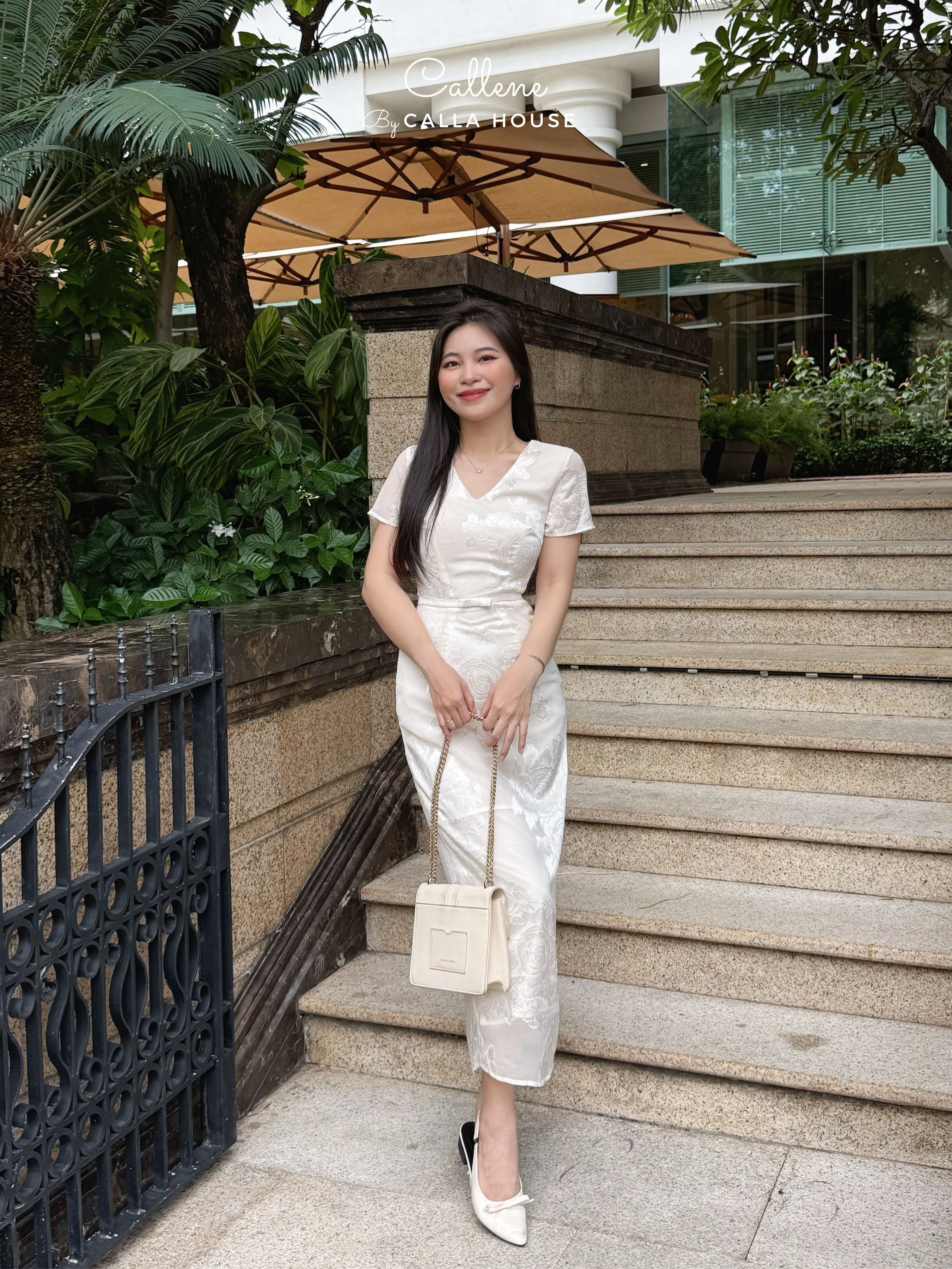 Mô tả Đầm dự tiệc LILY kem dáng dài tay con đính nơ sang trọng Callene (CC470) - 2