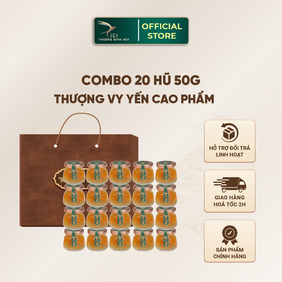 Mô tả Combo 20 Hũ Yến Cao Phẩm 5G Yến Thật  Hũ 50G Chưng Sẵn Không Kèm Hộp 5 Vị Cici Thượng Đỉnh Yến Sào Yến - 1