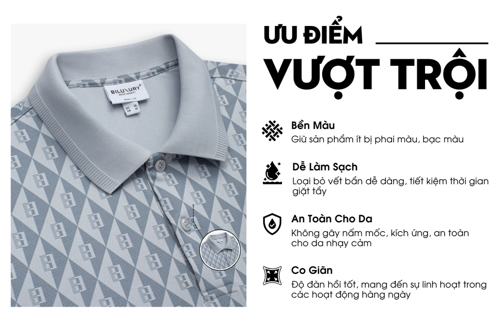 Mô tả Áo Polo Ghi Xám 9APCH597GHS Biluxury Phối Hoạ Tiết Kháng Khuẩn Chống Nhăn Bền Màu - 3