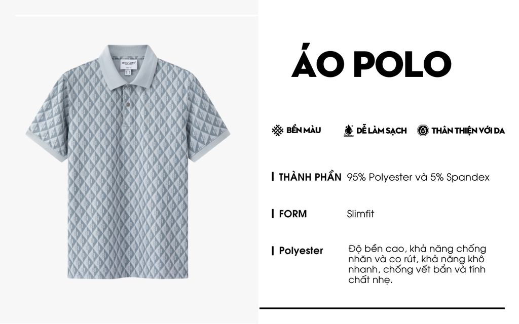 Mô tả Áo Polo Ghi Xám 9APCH597GHS Biluxury Phối Hoạ Tiết Kháng Khuẩn Chống Nhăn Bền Màu - 5