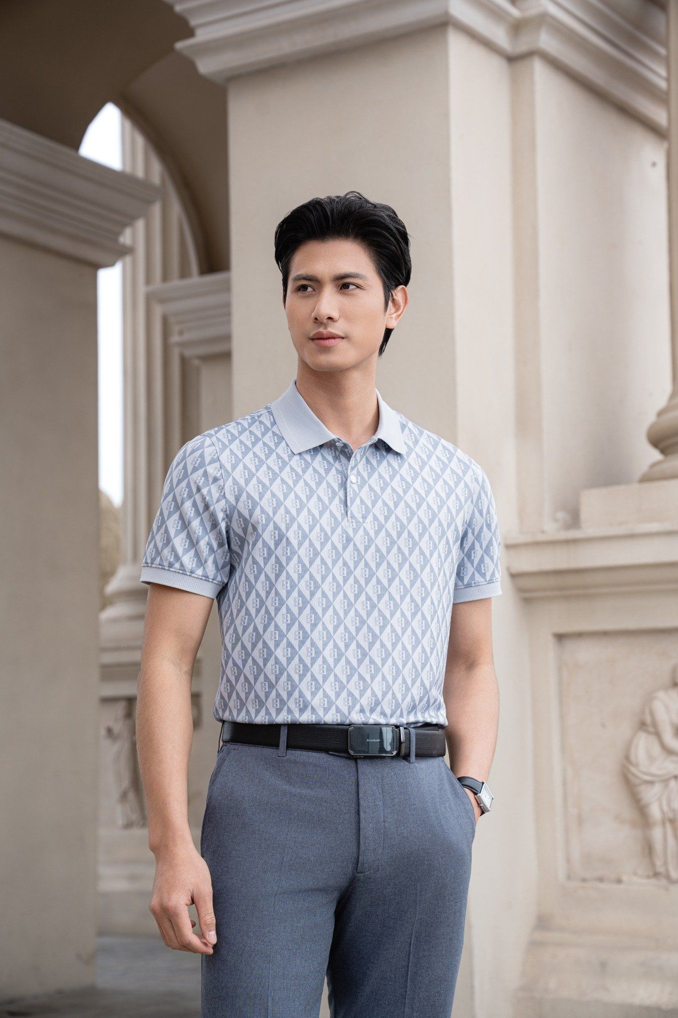 Mô tả Áo Polo Ghi Xám 9APCH597GHS Biluxury Phối Hoạ Tiết Kháng Khuẩn Chống Nhăn Bền Màu - 6