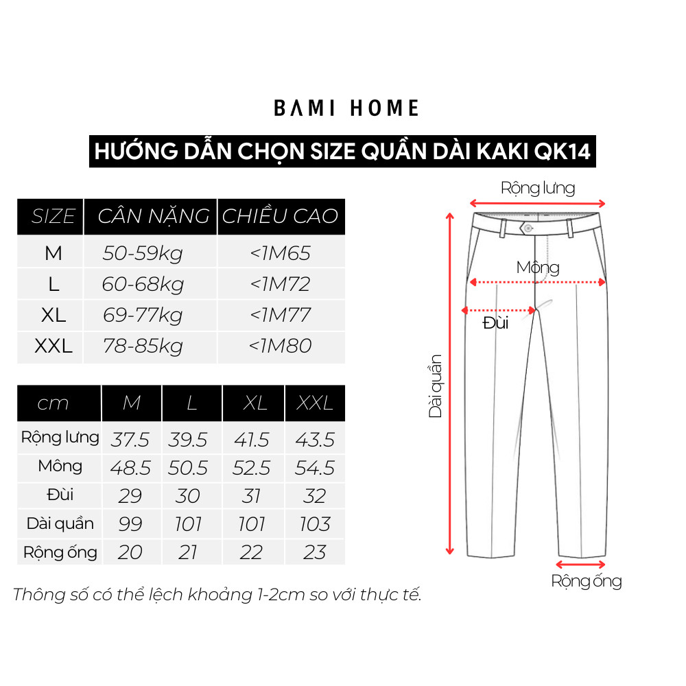 Mô tả Quần dài kaki nam CREMA BAMI HOME, Quần tây kaki cotton phong cách công sở Hàn Quốc QK14 - 10