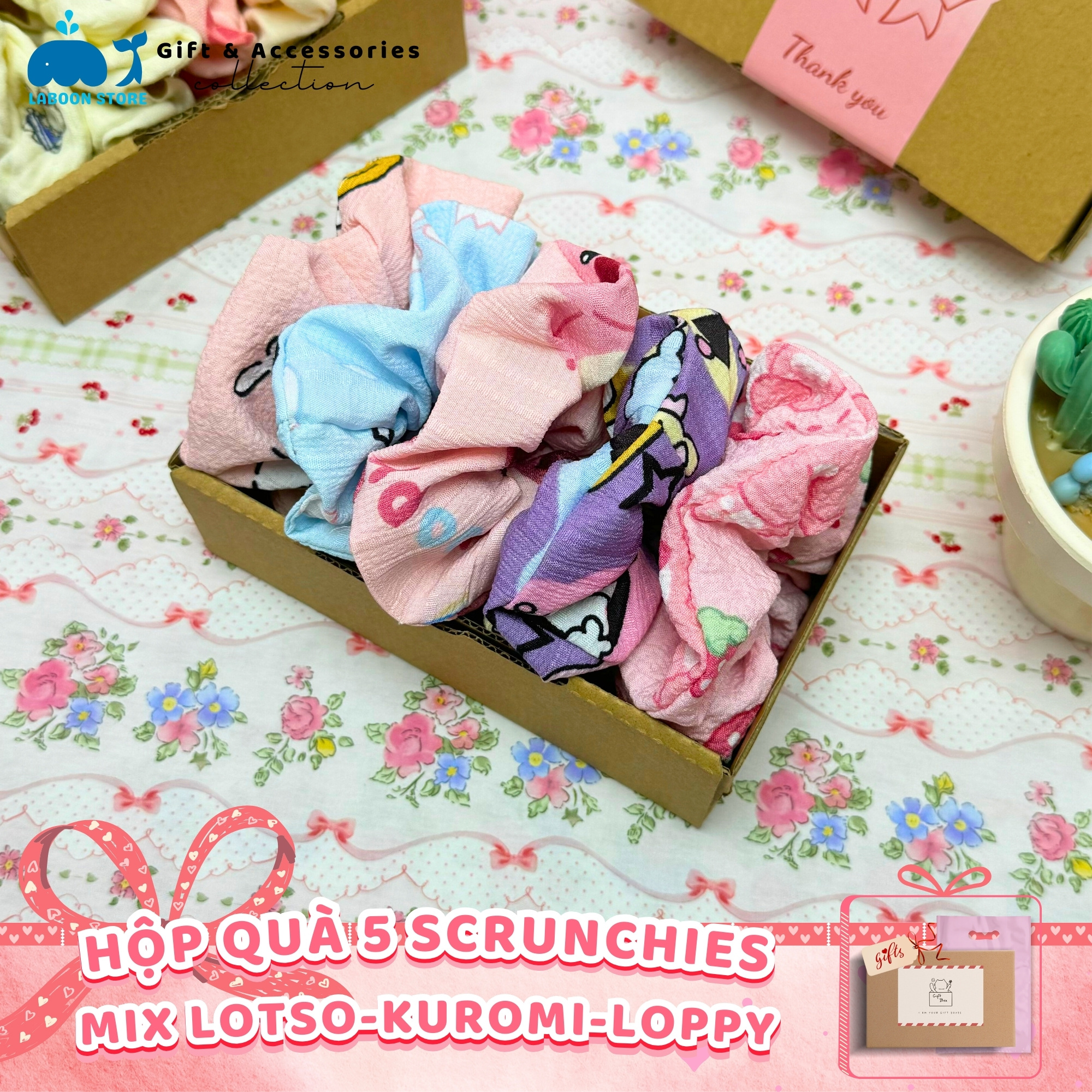 Mô tả Set hộp quà dây buộc tóc scrunchies LABOON hộp 5 và 10 dây cột tóc mix màu siêu xinh tặng bạn gái - 2