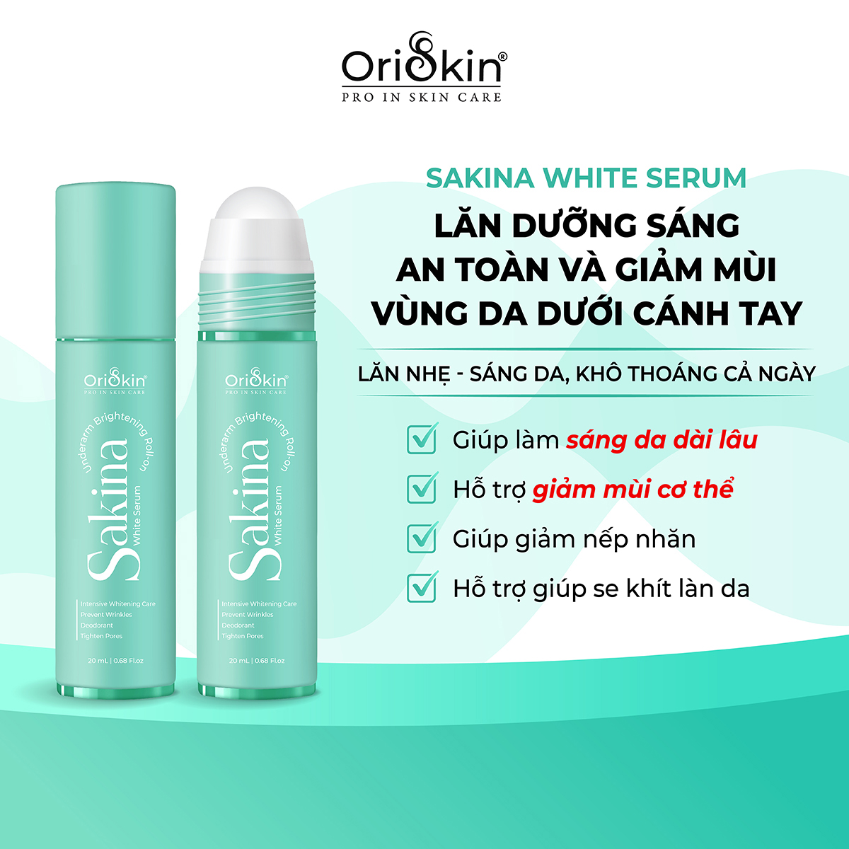 Mô tả Lăn dưỡng sáng an toàn và giảm mùi vùng da dưới cánh tay SAKINA WHITE SERUM 20ml - 1