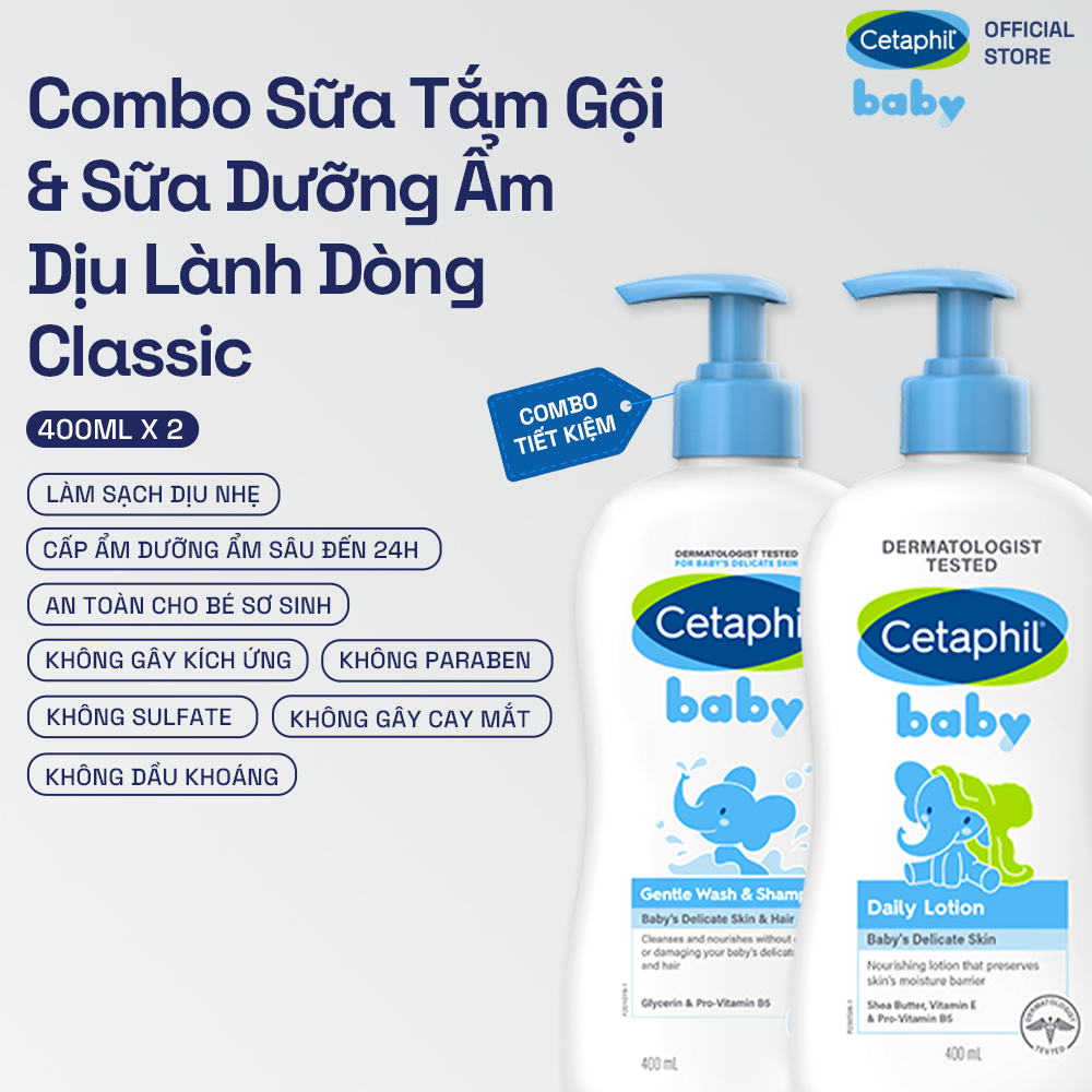 Mô tả Combo Sữa tắm gội Cetaphil Baby Gentle Wash&Shampoo + Sữa dưỡng ẩm Cetaphil Baby Lotion 400ml/ chai - 1