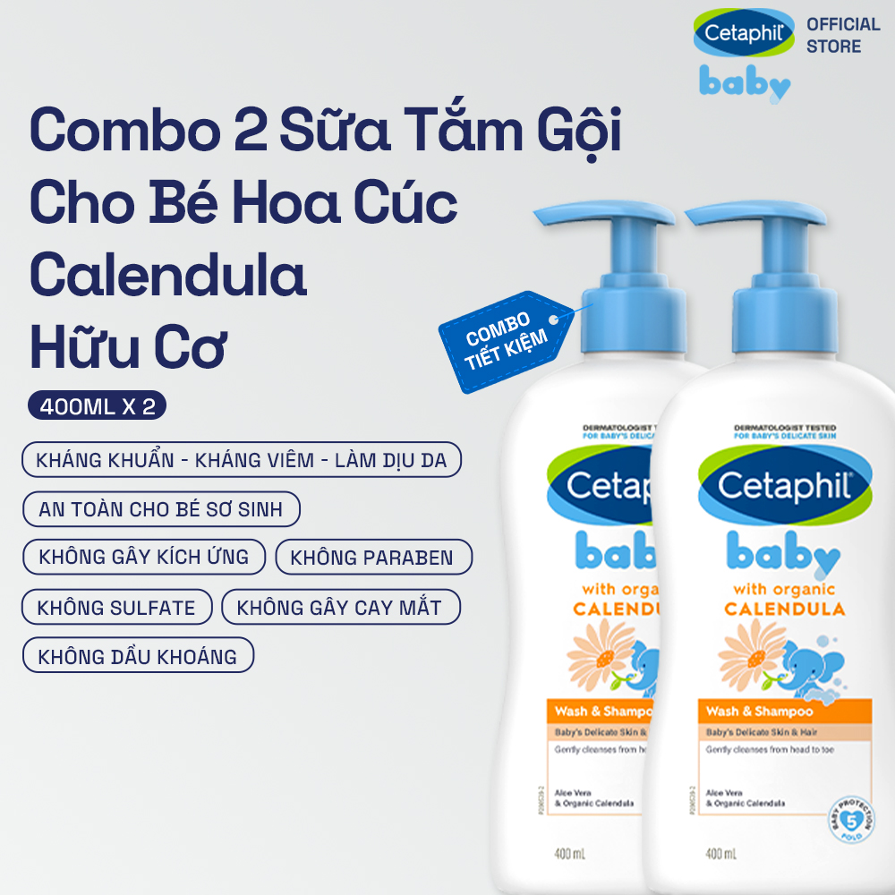 Mô tả Combo 2 Sữa tắm gội dịu lành Cetaphil Baby Wash & Shampoo with Organic Calendula 400ml/chai - 1