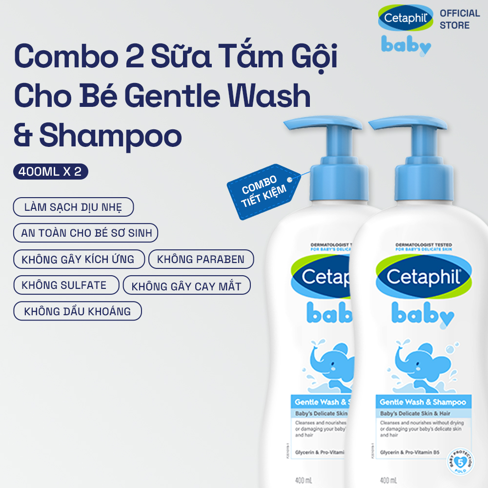 Mô tả Combo 2 Sữa tắm gội dịu lành cho bé Cetaphil Baby Gentle Wash & Shampoo 400ml/chai - 1