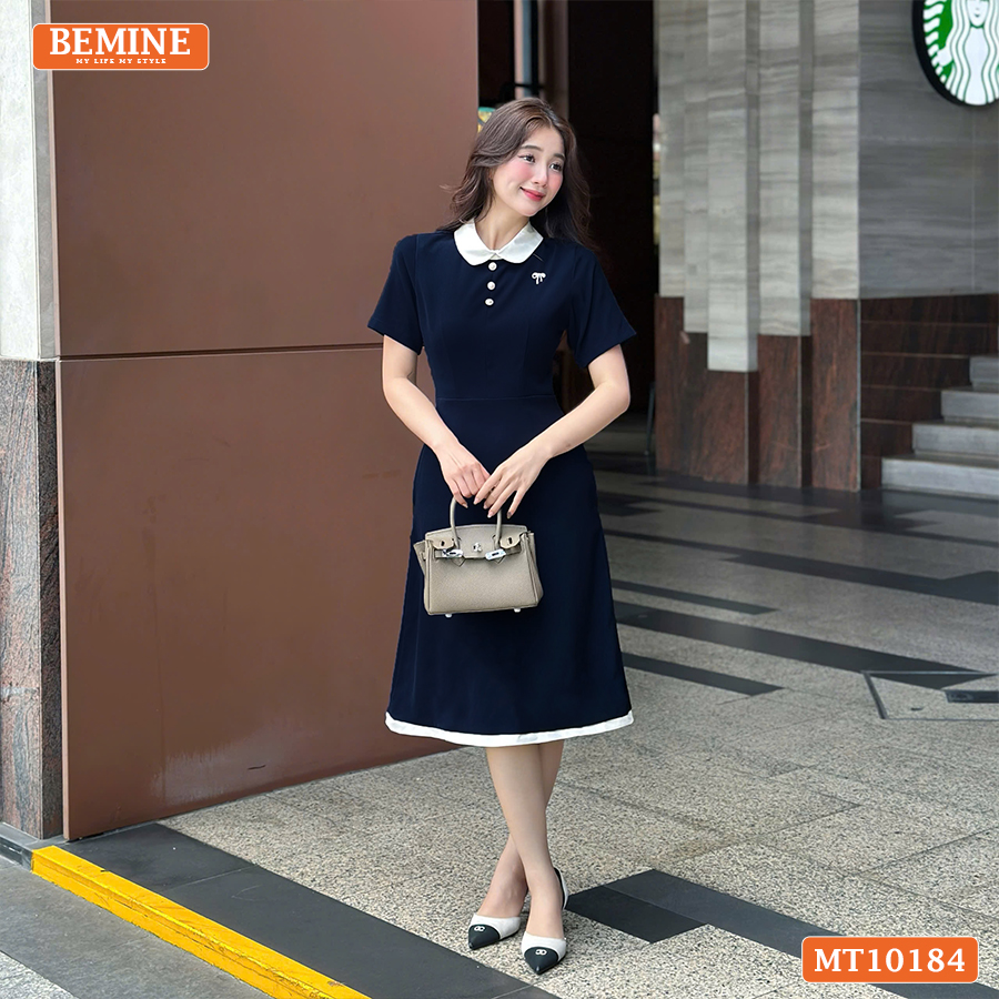 Mô tả Đầm thiết kế BEMINE cổ sen dáng chữ A có viền phù hợp đi làm, đi chơi-MT10184 - 2