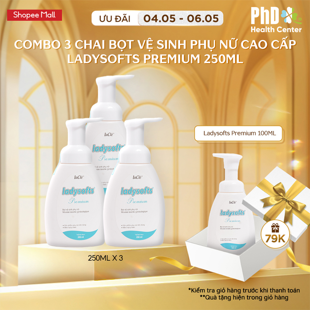 Mô tả Combo 3 Chai Dung Dịch Vệ Sinh Phụ Nữ Dạng Bọt Ladysofts Premium Duy Trì Độ pH Tự Nhiên 250ml - 1
