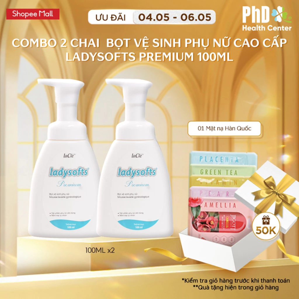 Mô tả Combo 2 Chai Dung Dịch Vệ Sinh Phụ Nữ Dạng Bọt Ladysofts Premium Duy Trì Độ pH Tự Nhiên 100ml - 1