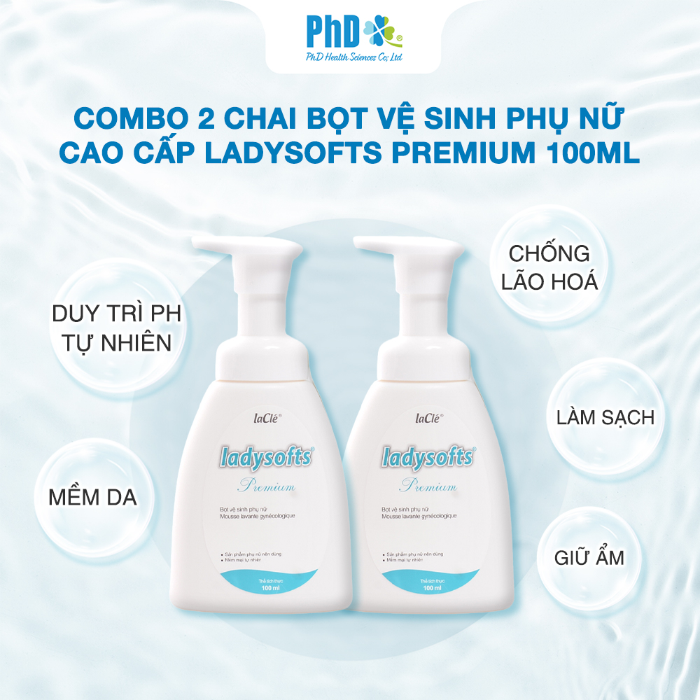 Mô tả Combo 2 Chai Dung Dịch Vệ Sinh Phụ Nữ Dạng Bọt Ladysofts Premium Duy Trì Độ pH Tự Nhiên 100ml - 2