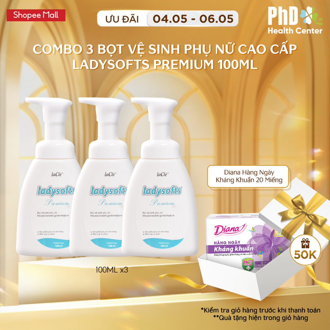Mô tả Combo 3 Chai Dung Dịch Vệ Sinh Phụ Nữ Dạng Bọt Ladysofts Premium Duy Trì Độ pH Tự Nhiên 100ml - 1