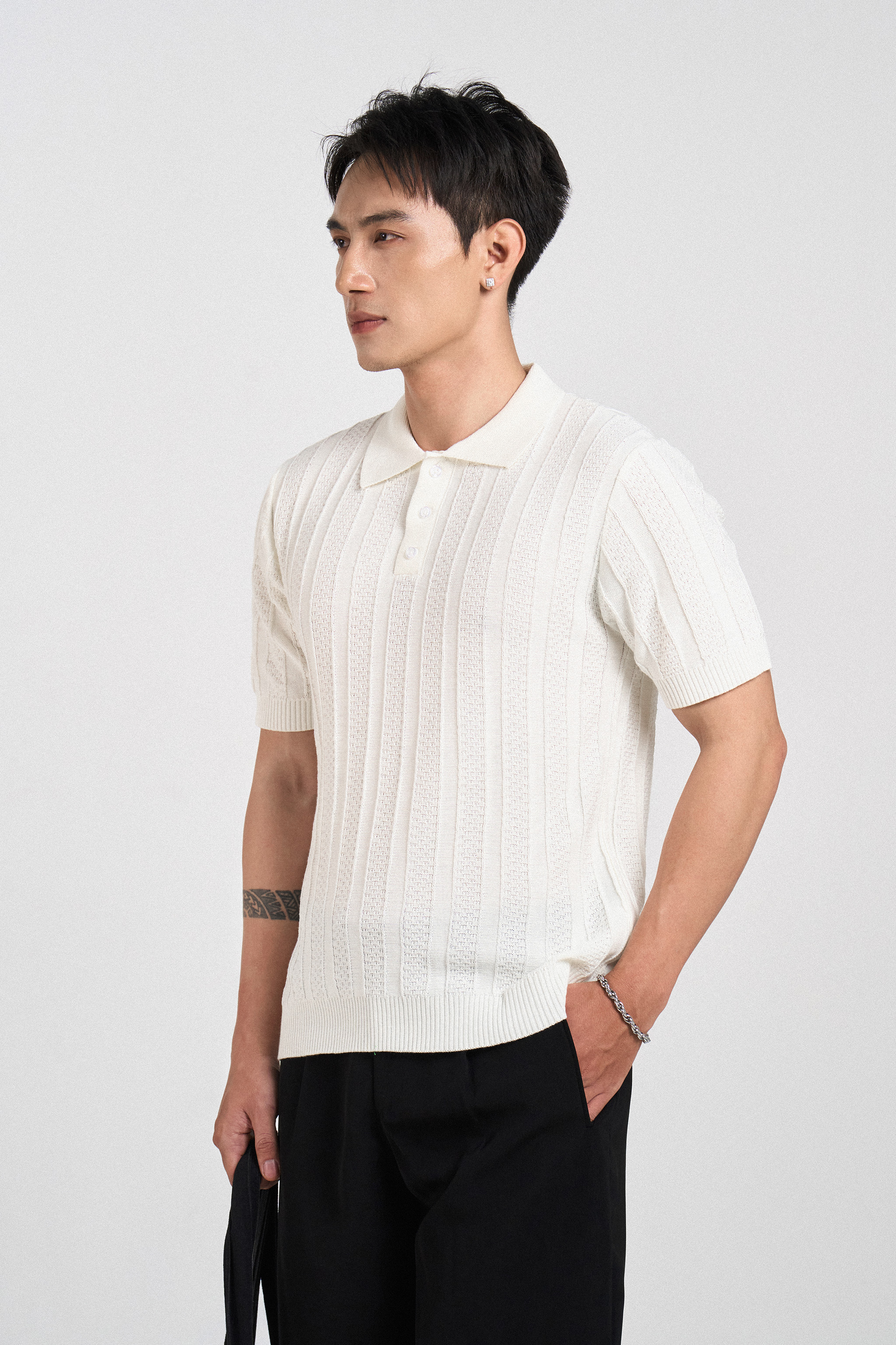 Mô tả Áo Polo nam ROWAY dệt len Premium | Polo len phối ren - 4