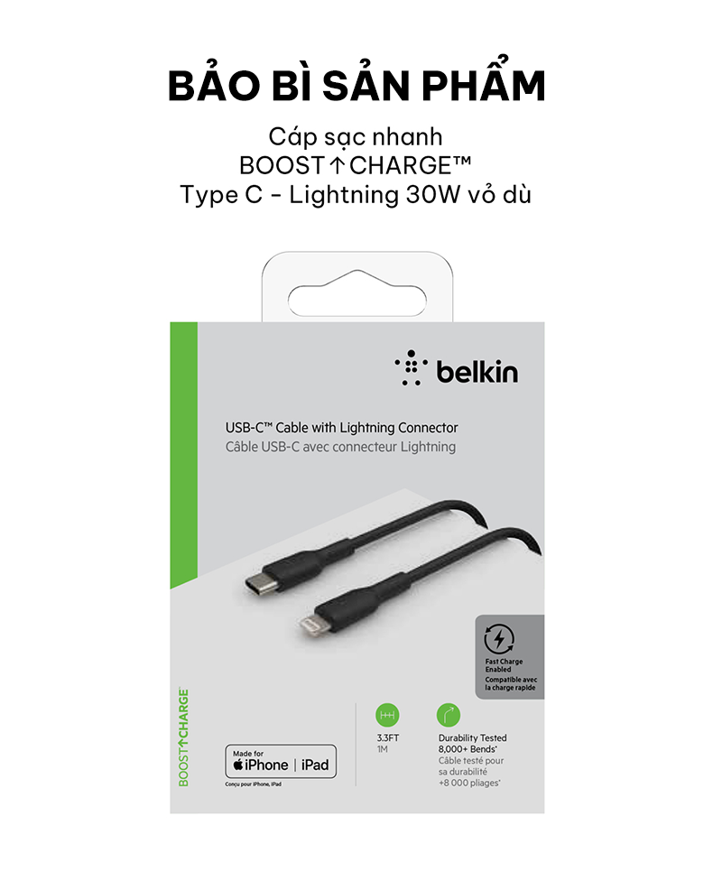 Mô tả Cáp sạc nhanh USB-C to Lightning BOOST CHARGE Belkin 30W vỏ nhựa bền bỉ, chứng nhận MFi - 2