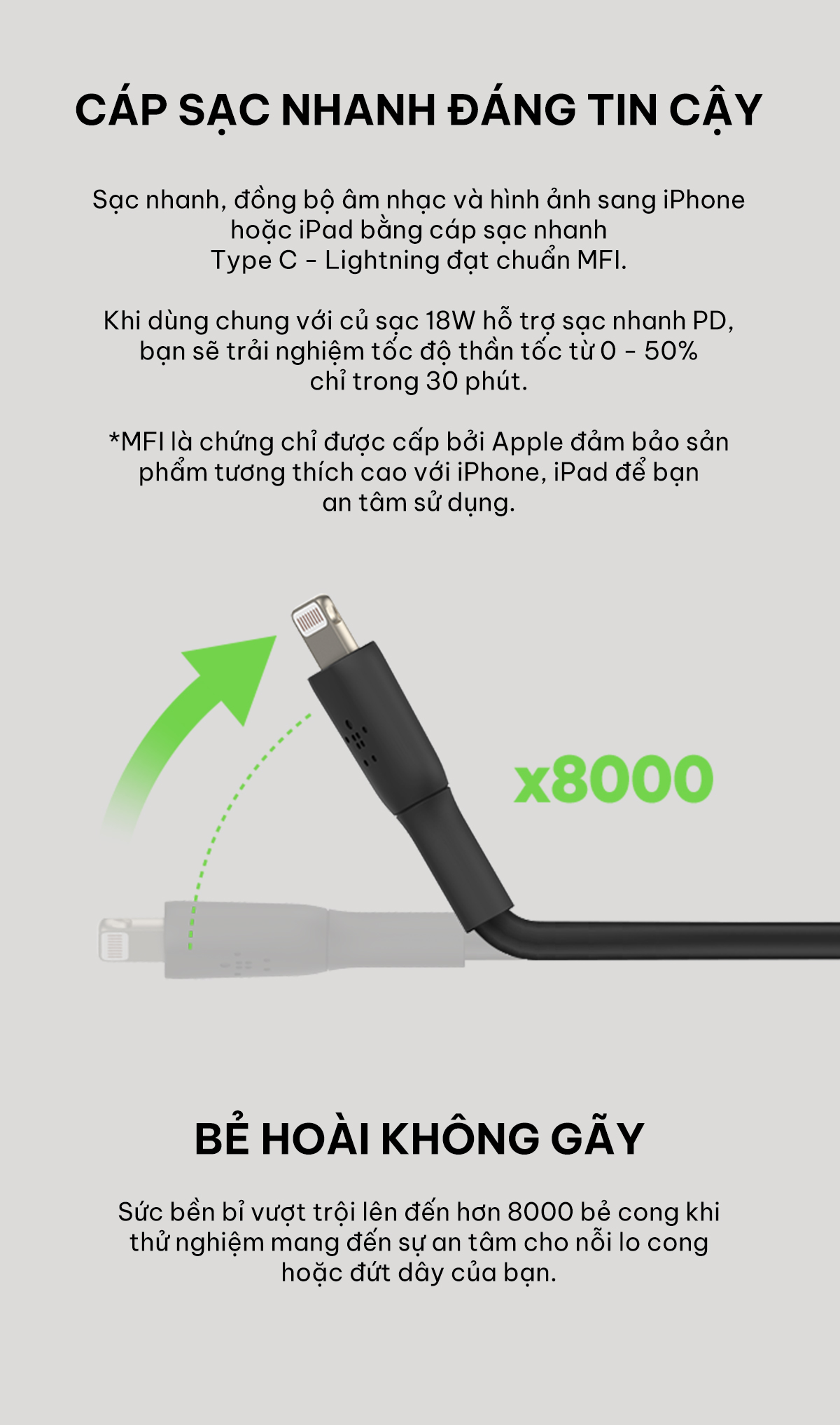 Mô tả Cáp sạc nhanh USB-C to Lightning BOOST CHARGE Belkin 30W vỏ nhựa bền bỉ, chứng nhận MFi - 3
