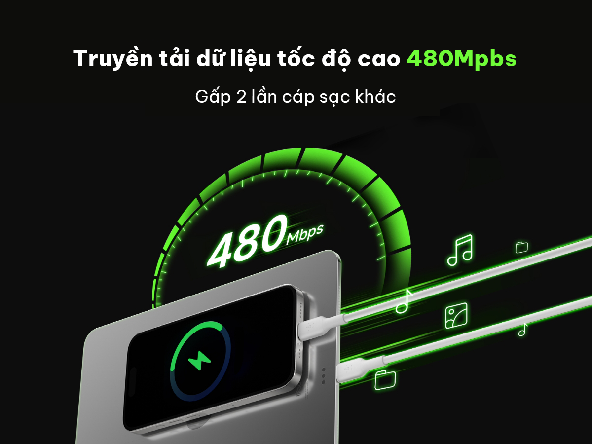 Mô tả Cáp sạc nhanh Belkin 60W BOOST↑CHARGE™ Chuẩn USB-C to USB-C, Truyền dữ liệu nhanh | Vỏ nhựa bền bỉ, - 1