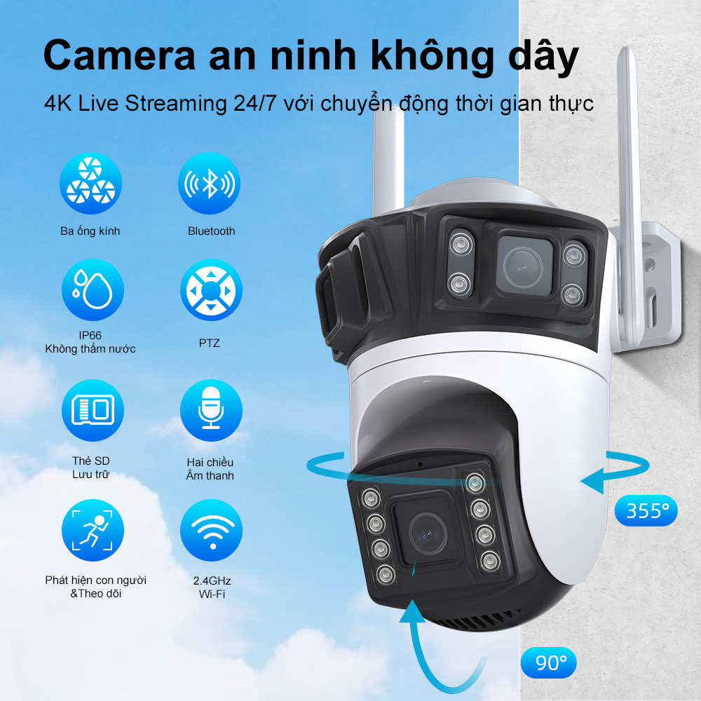 Camera Wifi Dosen A56 9MP Tích Hợp 3 Ống Kính Giám Sát An Ninh 360 độ ...