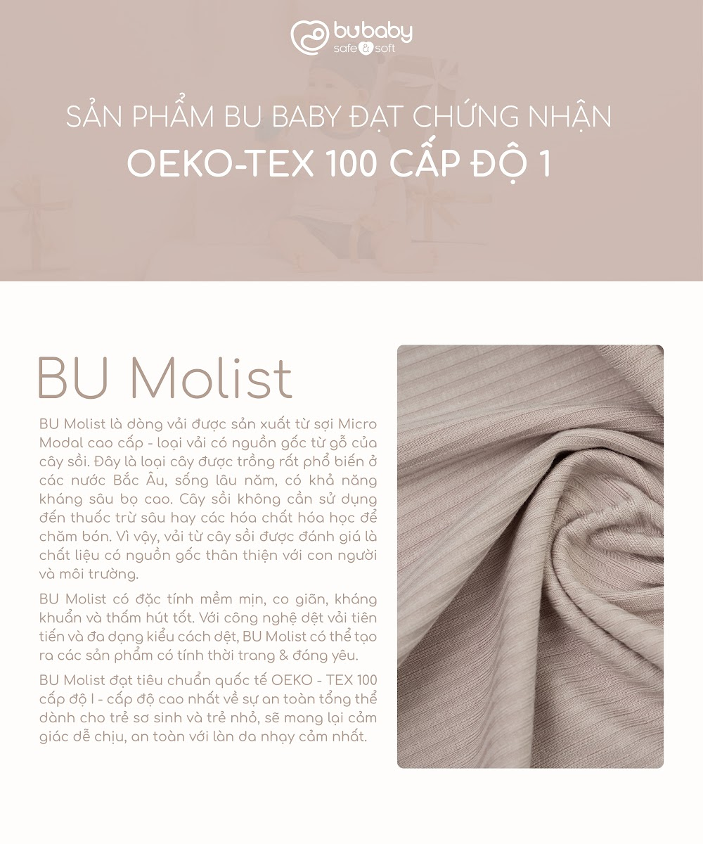 Mô tả Body đùi ngắn tay cài giữa, cổ tàu Molist - BU Baby - BMD230201 | Quần áo chính hãng Bubaby - 1