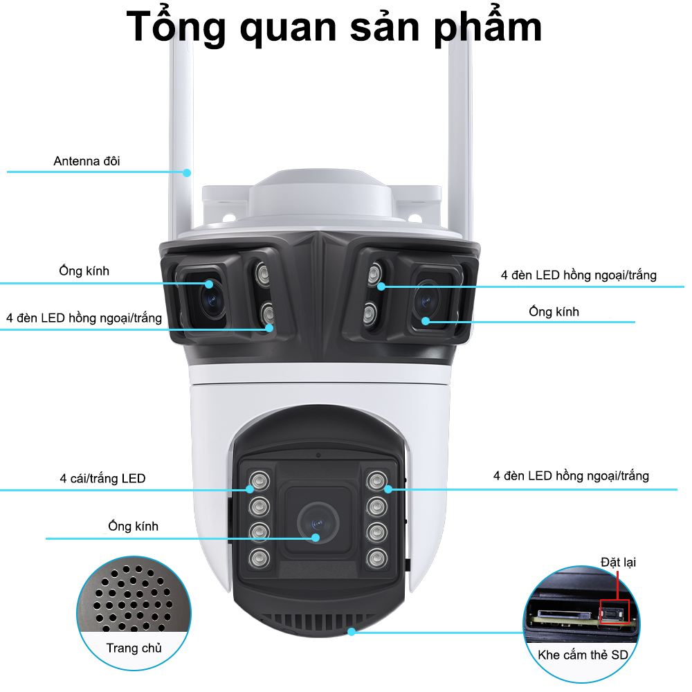 Camera Wifi Dosen A56 9MP Tích Hợp 3 Ống Kính Giám Sát An Ninh 360 độ ...