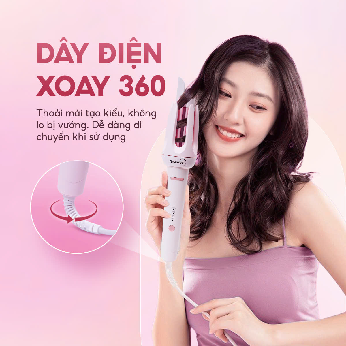 Mô tả Máy uốn tóc làm xoăn tự động SeeMee lớp phủ gốm sứ bảo vệ tóc tạo kiểu đường kính 32mm - 7