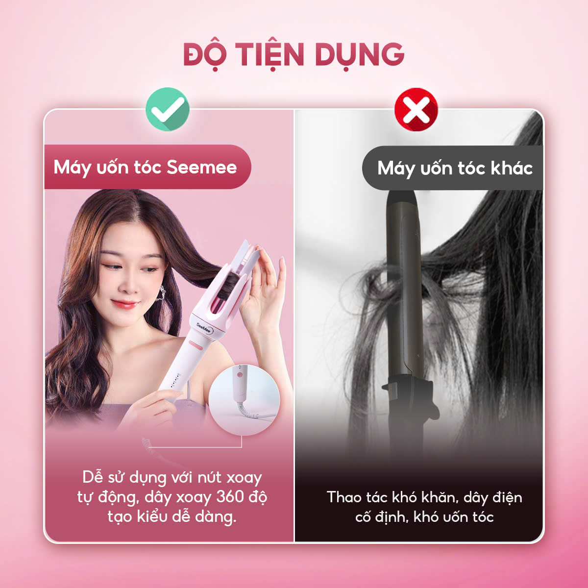 Mô tả Máy uốn tóc làm xoăn tự động SeeMee lớp phủ gốm sứ bảo vệ tóc tạo kiểu đường kính 32mm - 5
