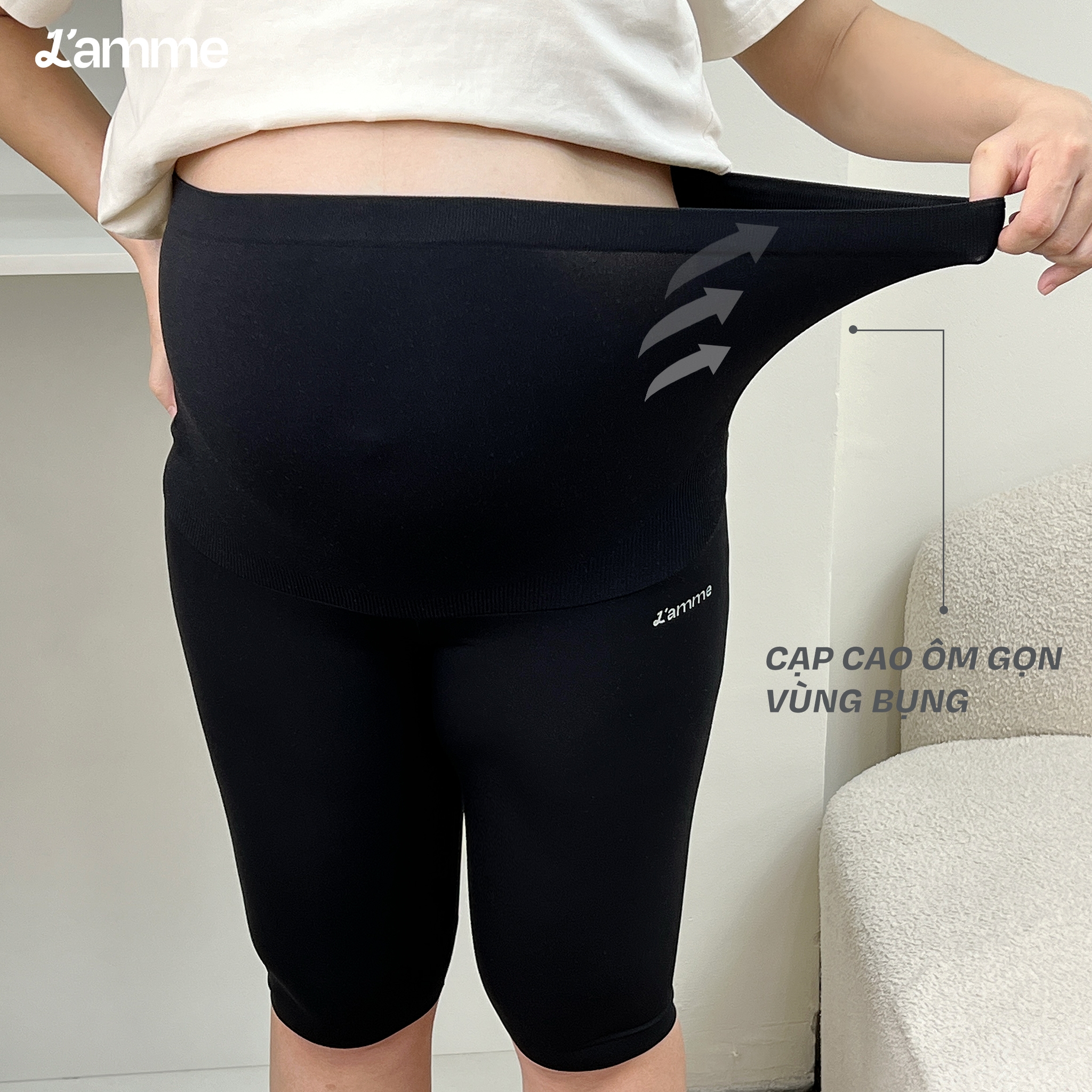 Mô tả Quần bầu Legging Coolmax chất liệu shark skin co giãn, không đường may mẹ bầu mặc thoải mái, thoáng khí BY L'AMME - 4