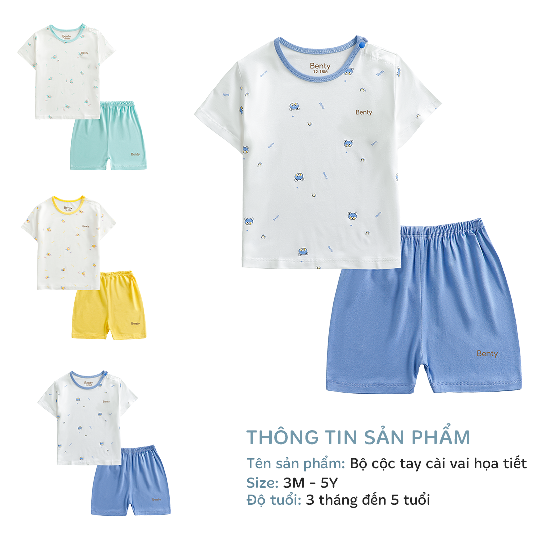 Mô tả Bộ cộc tay cài vai họa tiết dễ thương BENTY cotton bé trai, bé gái, quần áo trẻ em mềm,mịn - 3