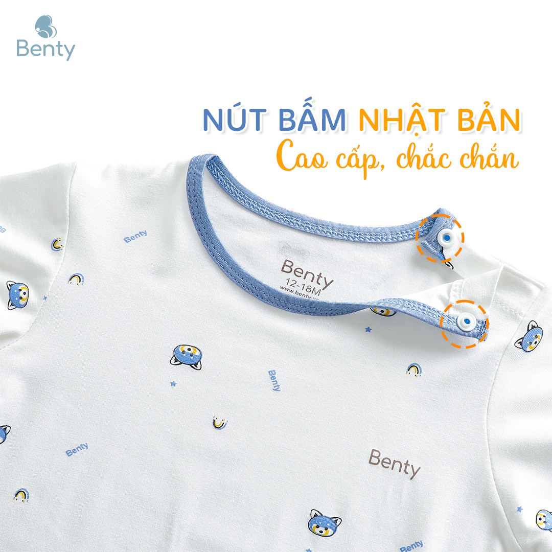 Mô tả Bộ cộc tay cài vai họa tiết dễ thương BENTY cotton bé trai, bé gái, quần áo trẻ em mềm,mịn - 5