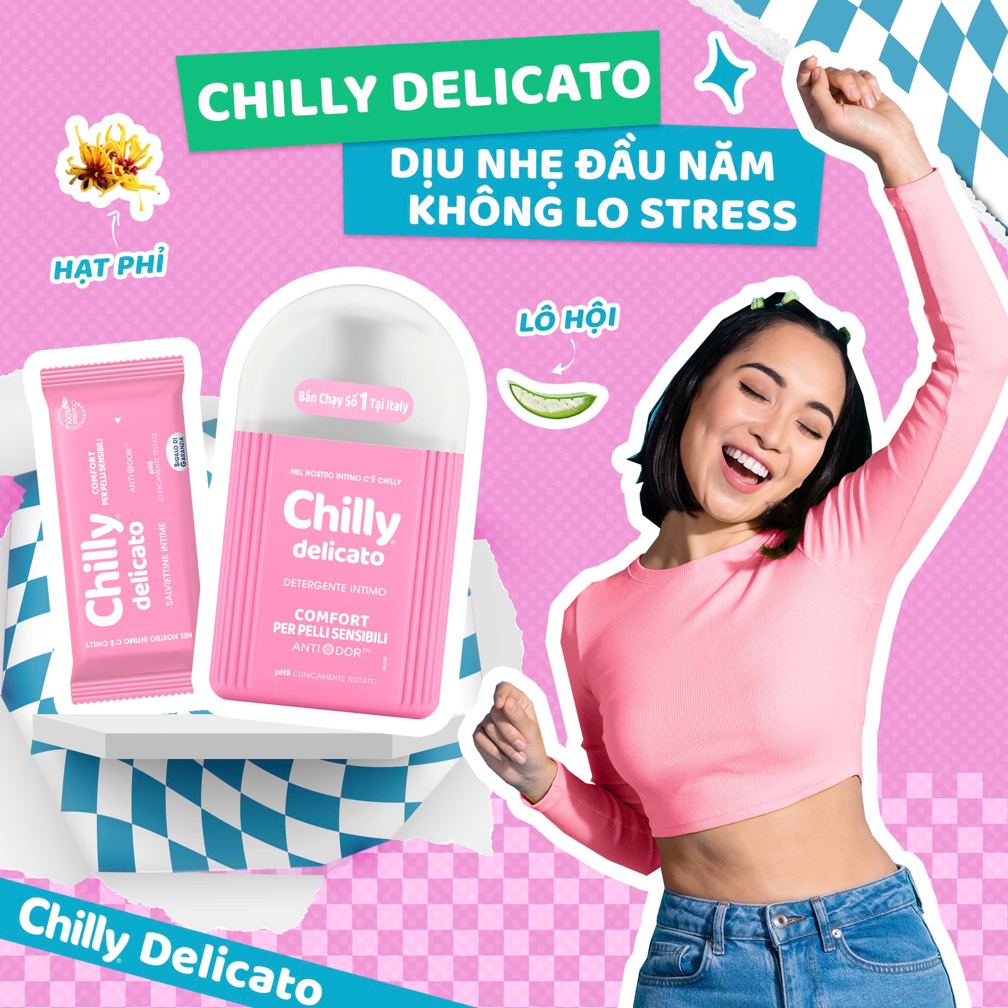 Mô tả Combo 2 Dung dịch vệ sinh phụ nữ Chilly Gel chiết xuất bạc hà se se lạnh, bùng tươi mát chai 200ml - 1