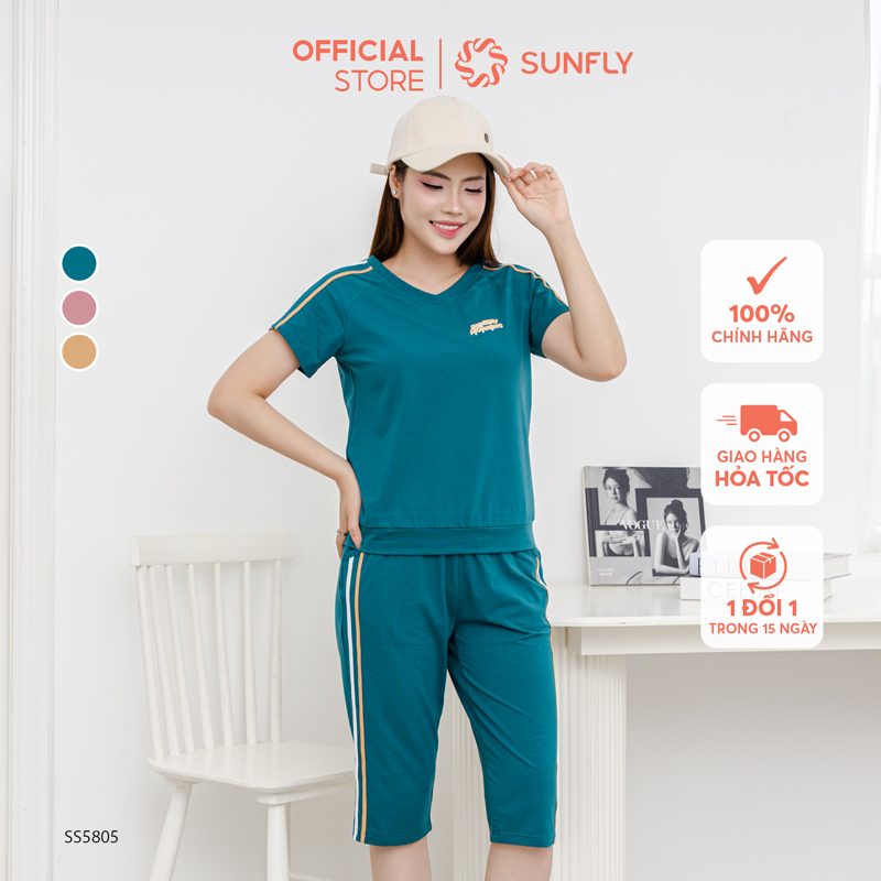 Mô tả Bộ thể thao cotton SUNFLY áo cộc quần ngố SS5805 - 1
