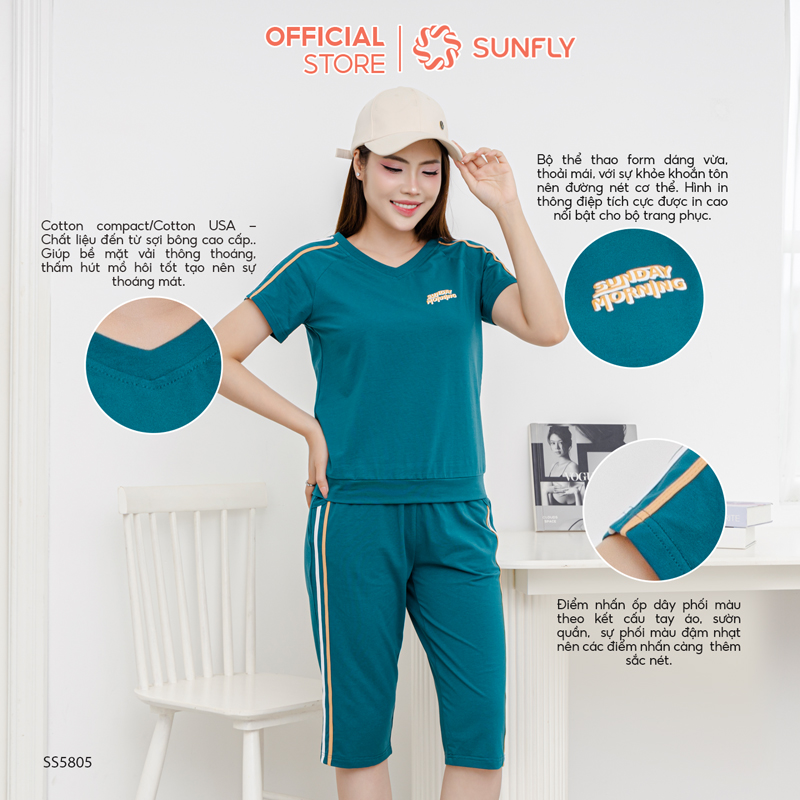 Mô tả Bộ thể thao cotton SUNFLY áo cộc quần ngố SS5805 - 2