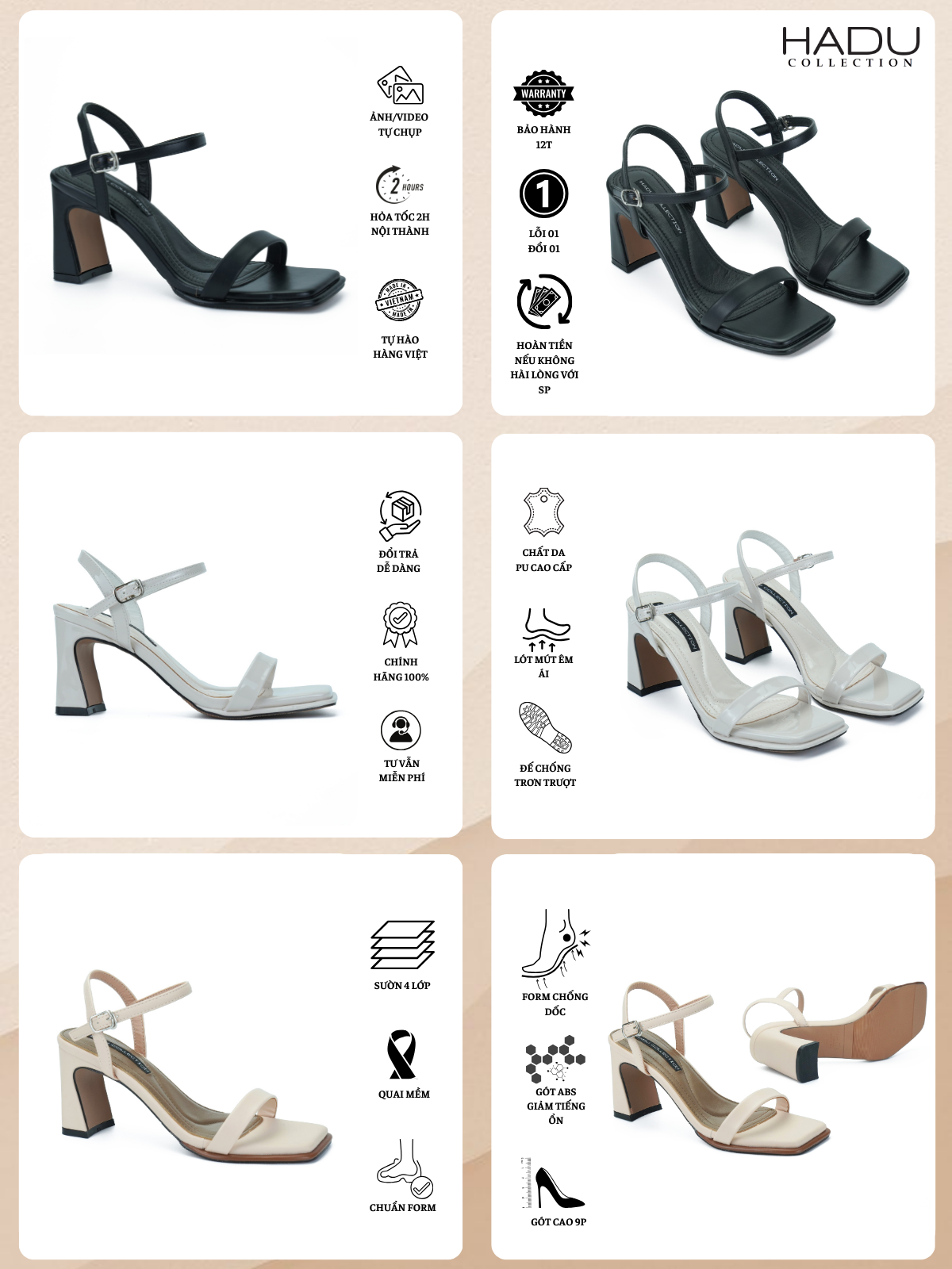 Giày Sandal Cao Gót 7P Đế Vuông Quai Ngang EVELYN HADU M7144