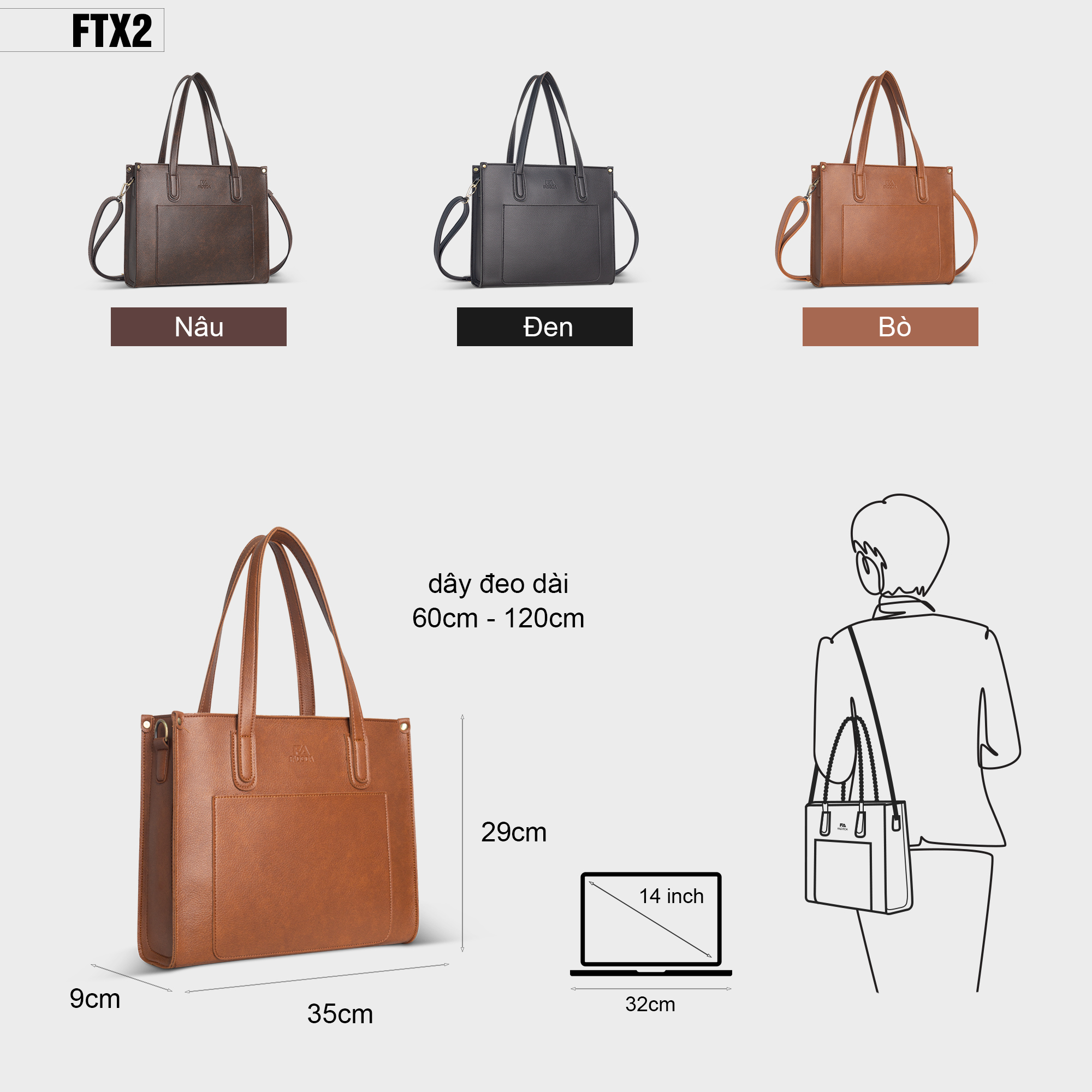 Túi xách nữ công sở Fadoda FTX2 mặt sau