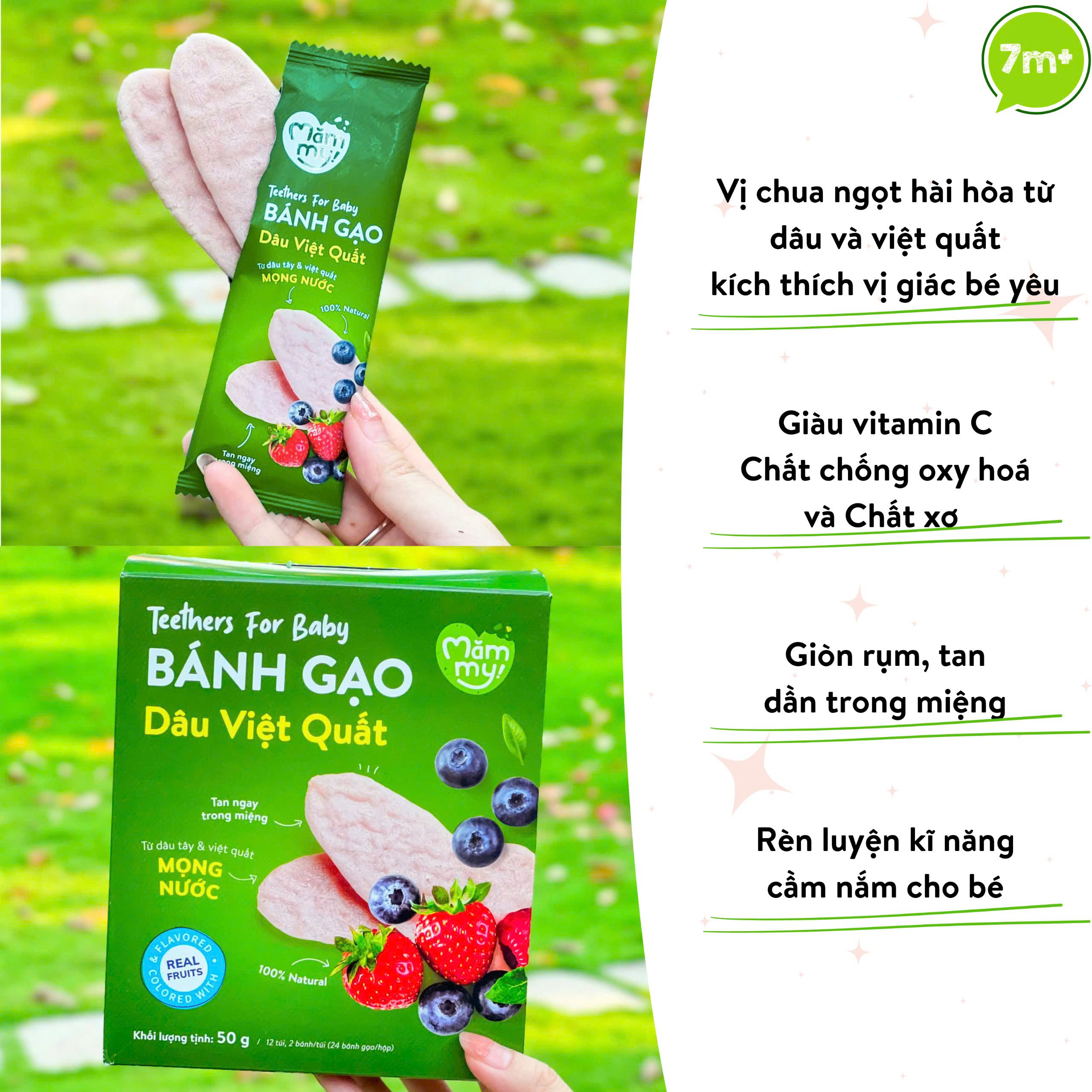 Mô tả Bánh ăn dặm gạo dẹt rau củ Mămmy giúp bé tập nhau bổ sung dinh dưỡng, hỗ trợ tiêu hóa cho bé 7 tháng - 9