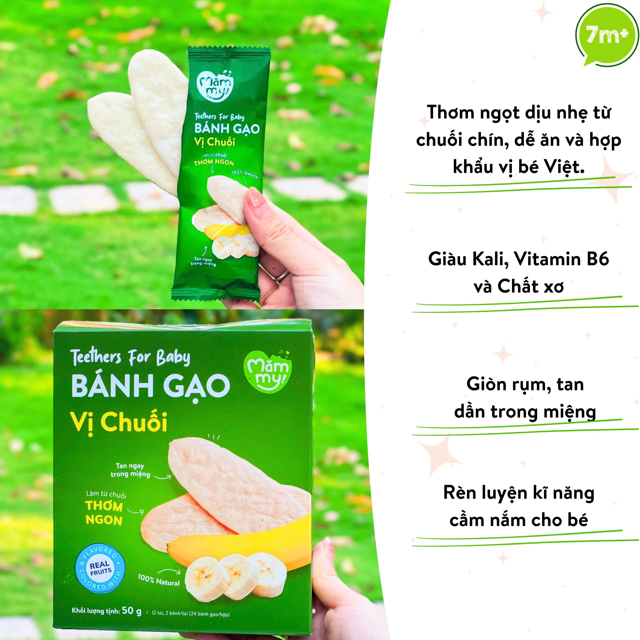 Mô tả Bánh ăn dặm gạo dẹt rau củ Mămmy giúp bé tập nhau bổ sung dinh dưỡng, hỗ trợ tiêu hóa cho bé 7 tháng - 10