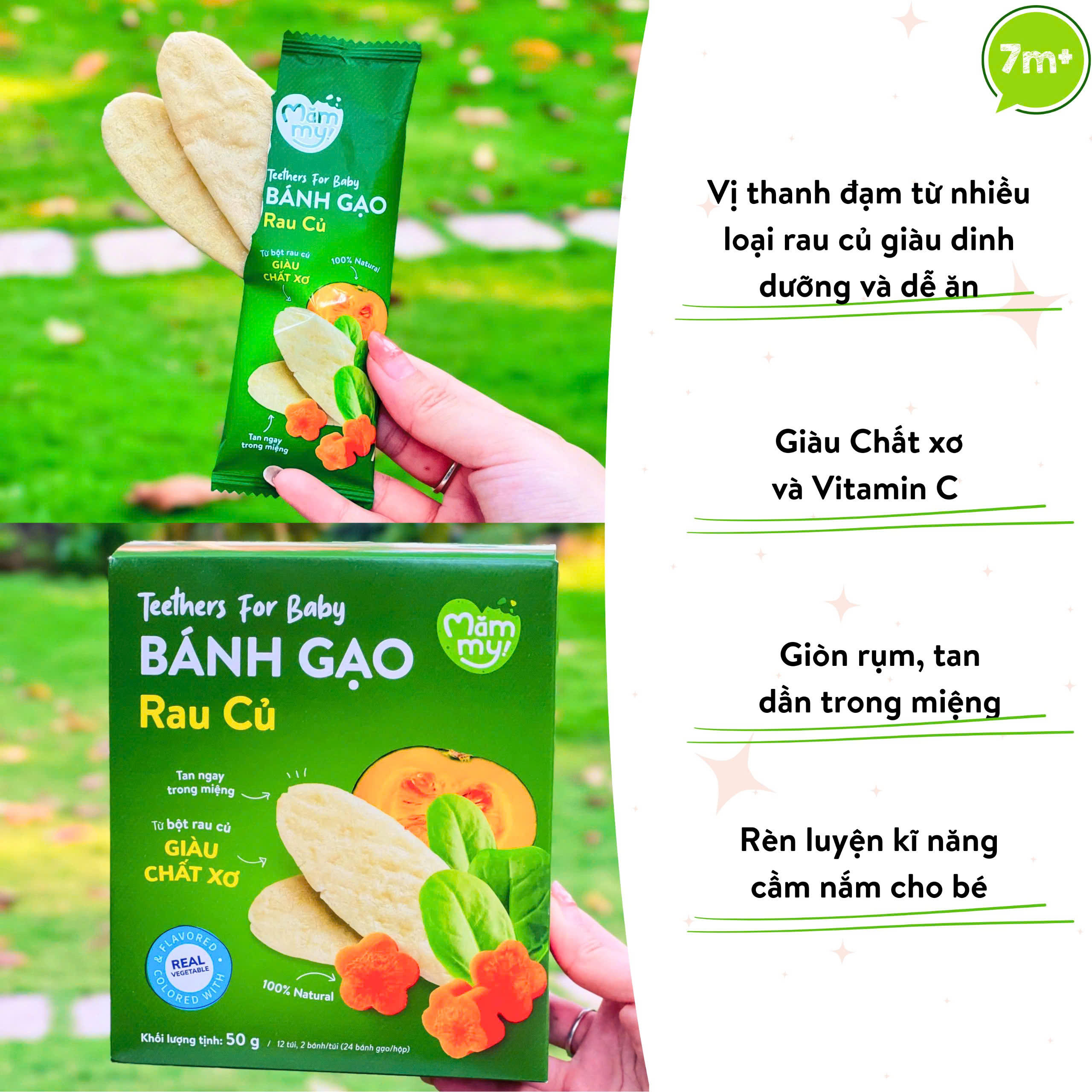 Mô tả Bánh ăn dặm gạo dẹt rau củ Mămmy giúp bé tập nhau bổ sung dinh dưỡng, hỗ trợ tiêu hóa cho bé 7 tháng - 7