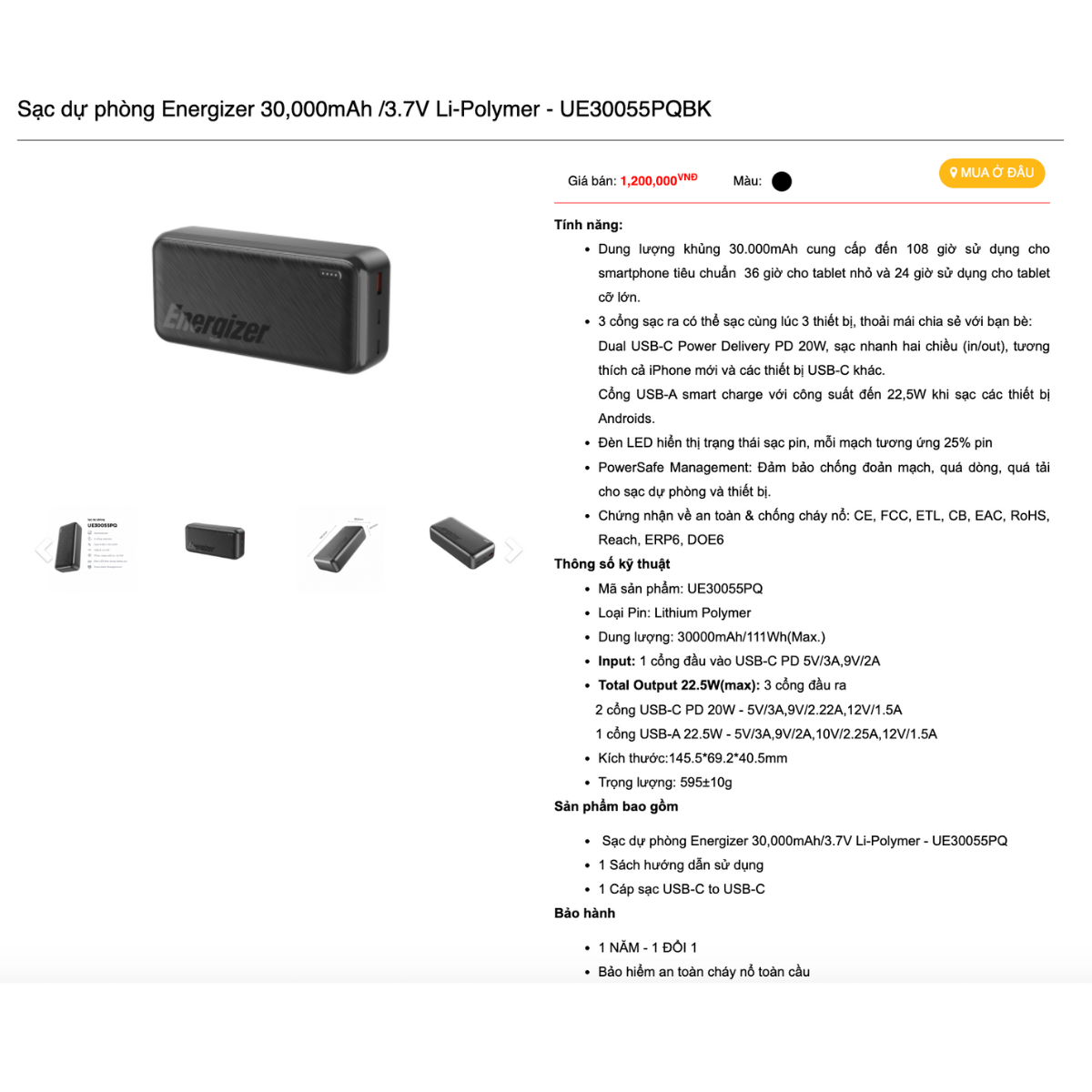 Mô tả Pin sạc dự phòng Energizer 10.000mAh/20.000mAh/30.000mAh UE -  Hỗ Trợ Sạc Nhanh PD, Hàng Chính Hãng - 4