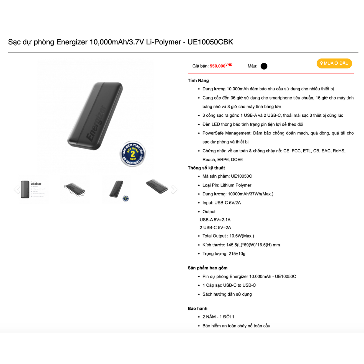 Mô tả Pin sạc dự phòng Energizer 10.000mAh/20.000mAh/30.000mAh UE -  Hỗ Trợ Sạc Nhanh PD, Hàng Chính Hãng - 5