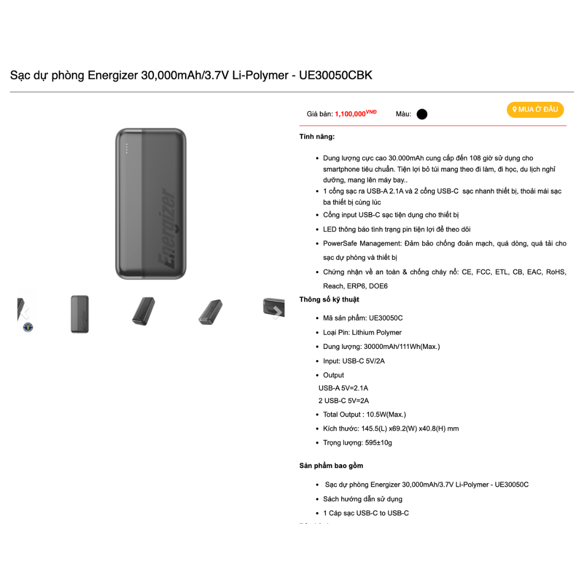 Mô tả Pin sạc dự phòng Energizer 10.000mAh/20.000mAh/30.000mAh UE -  Hỗ Trợ Sạc Nhanh PD, Hàng Chính Hãng - 7