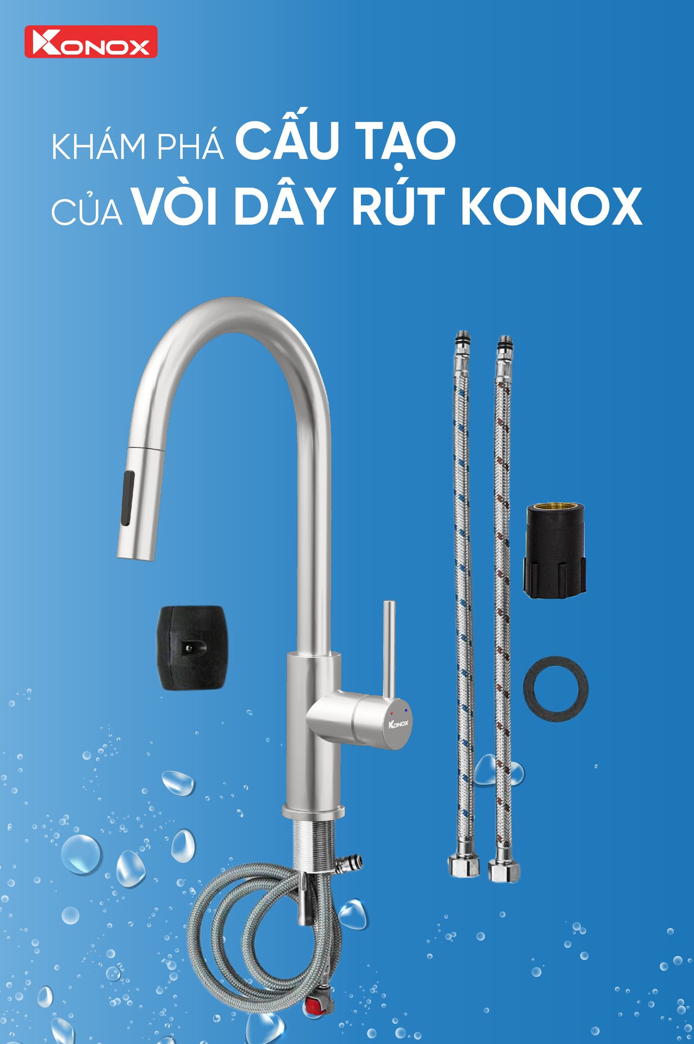 Vòi rửa bát dây rút nóng lạnh Konox Reno - Bảo hành 5 năm | Shopee Việt Nam