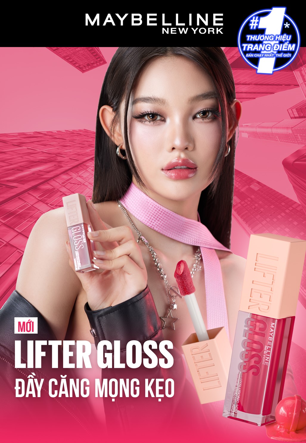 Mô tả Son Bóng Lifter Gloss cho Đôi Môi Đầy Căng Mọng Kẹo cùng Hyaluronic Acid Maybelline New York 5.4ML - 1