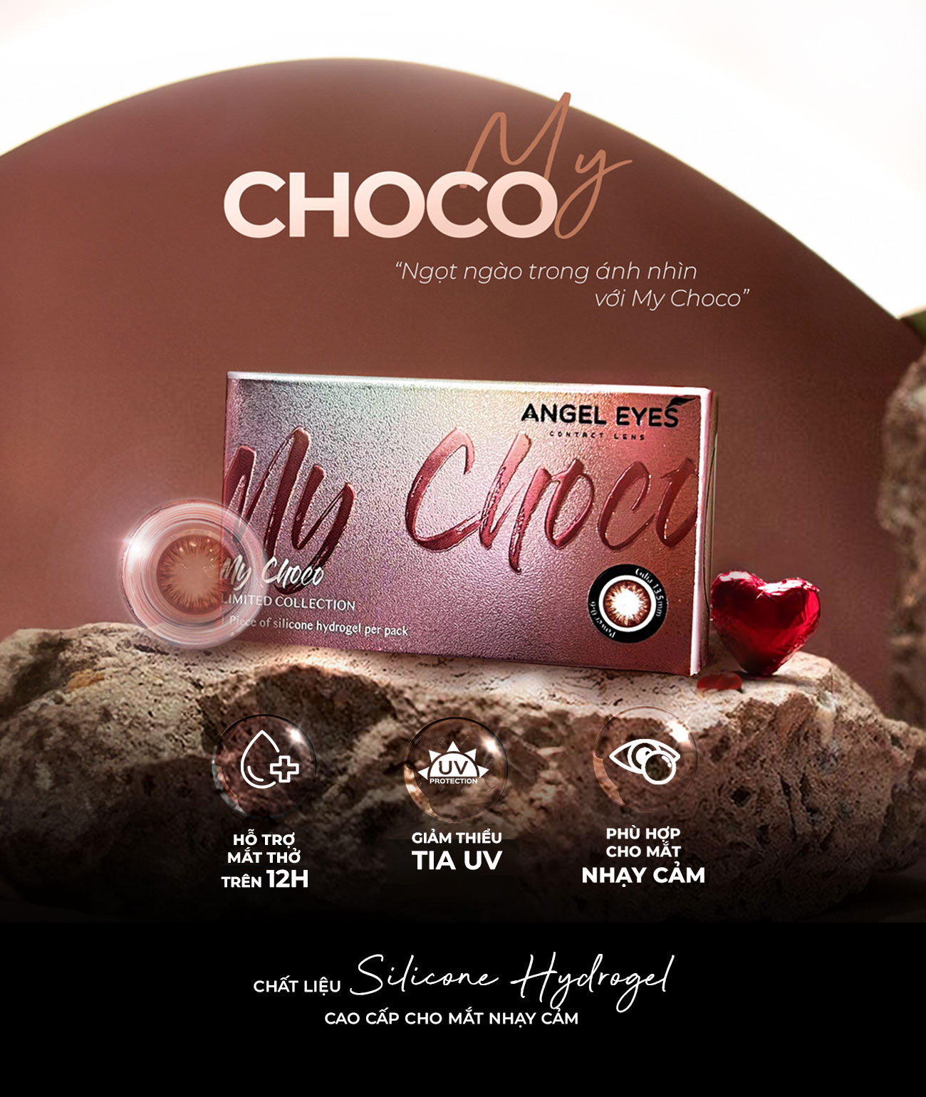 Mô tả Lens nâu có độ cận MY CHOCO hiệu Angel Eyes có độ từ 0 - 8 độ, dòng kính áp tròng nâu tự nhiên phù hợp đeo hằng ngày - 4