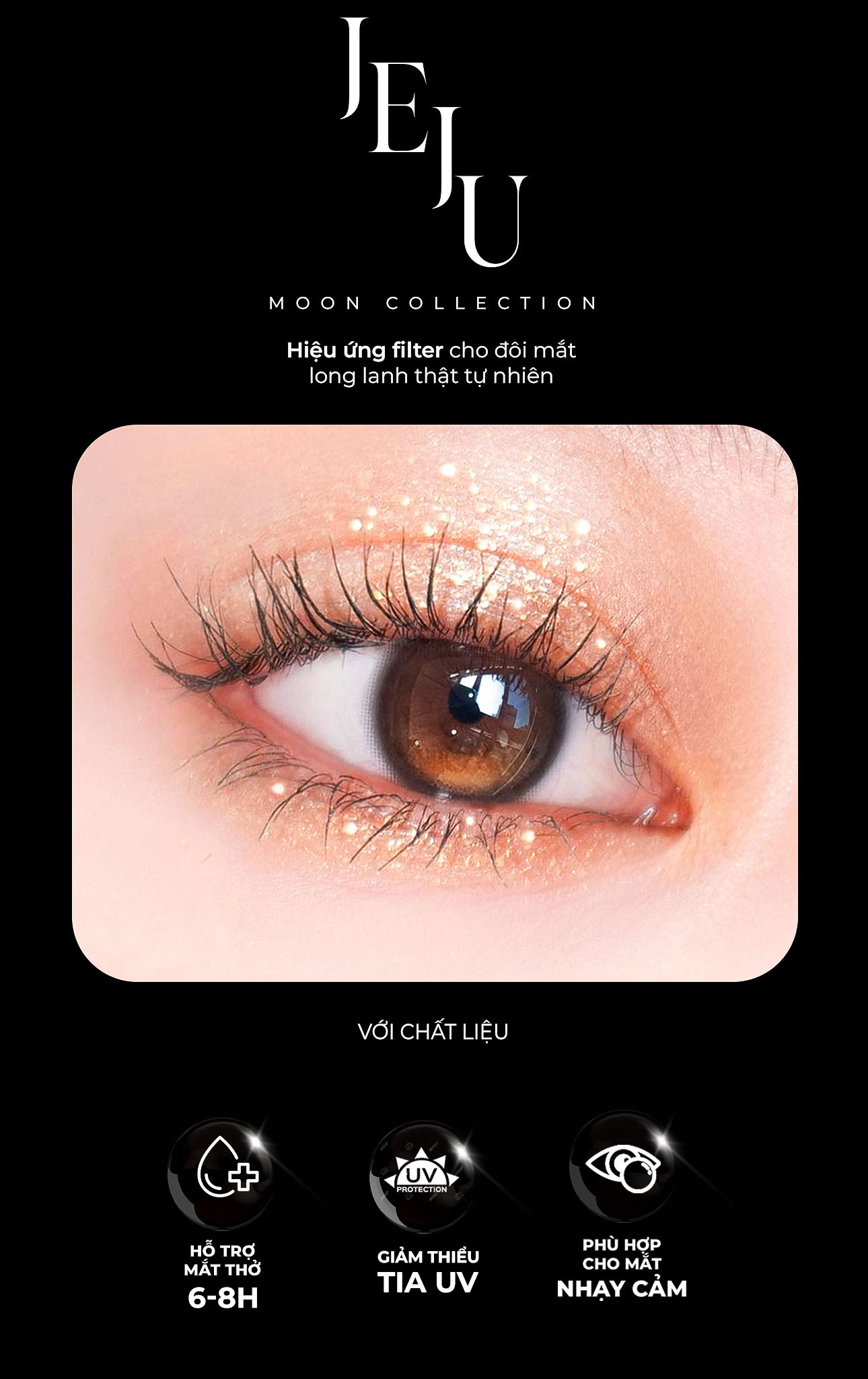 Mô tả Lens nâu có độ cận Angel Eyes JEJU hiệu ứng loang màu mắt ướt, kính áp tròng màu nâu trăng khuyết filter đang thịnh hành - 3