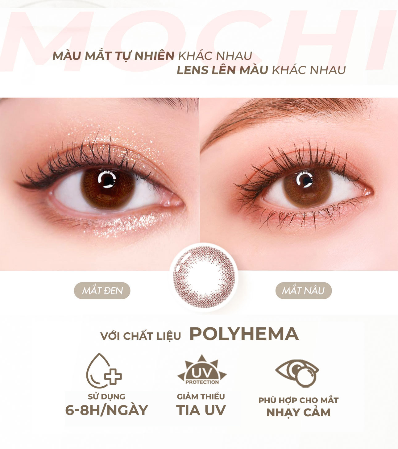 Mô tả Lens nâu có độ cận Mochi hiệu Angel Eyes có độ từ 0 - 8 độ, dòng kính áp tròng nâu có độ phù hợp kỷ yếu, đi học, cô dâu - 3