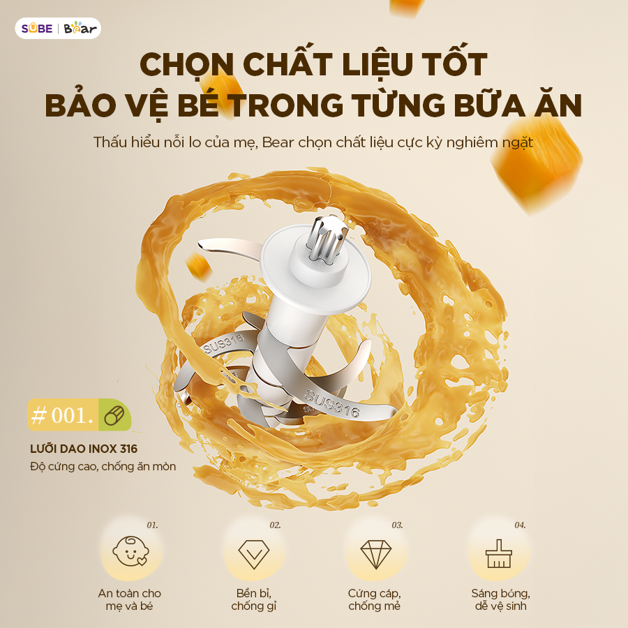 Mô tả Máy Xay Ăn Dặm Bear 0.3L Máy Xay Thực Phẩn Cho Bé Ăn Dặm Cối Thủy Tinh Máy Xay Cháo Mini Máy Xay Thịt Ăn Dặm CH-4H02S - 9