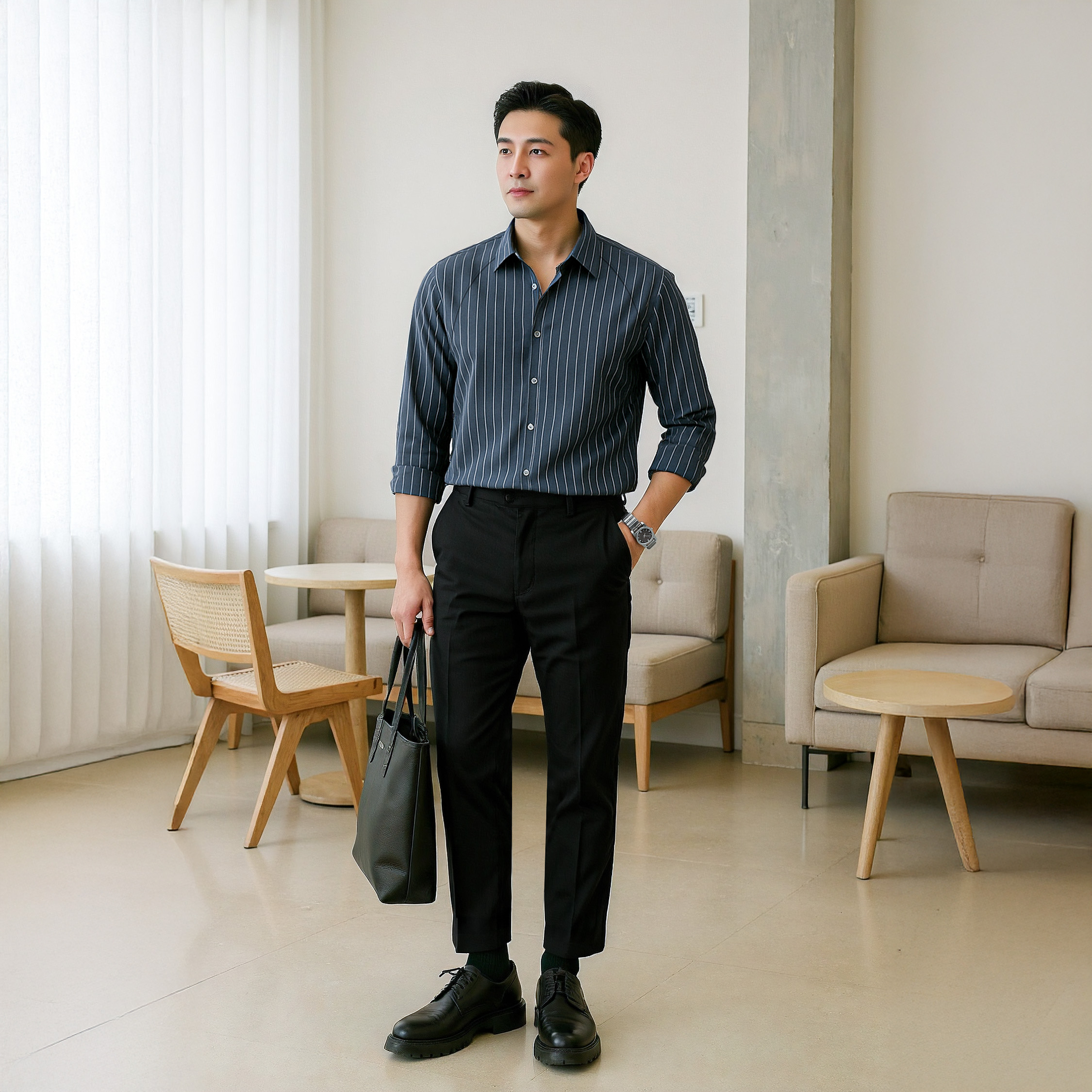 Mô tả Áo sơ mi nam sọc SIXMEN dài tay, form tôn dáng, chất liệu cao cấp thấm hút mồ hôi, chống nhăn - 5